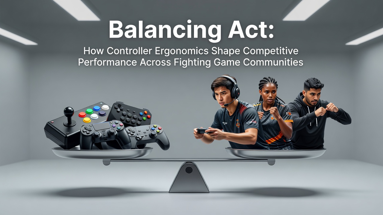 Competitive fighting game players using various ergonomic controllers during a tournament match