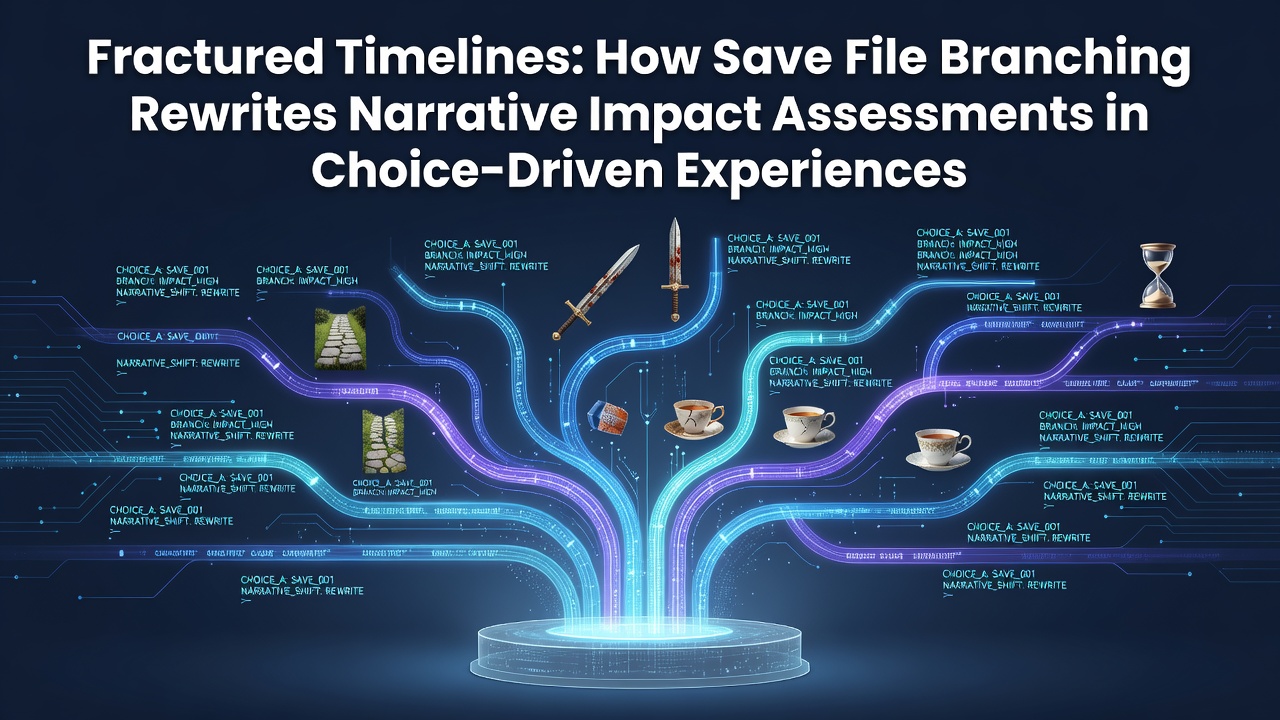 Visual representation of branching save files creating multiple narrative paths in a choice-driven game interface