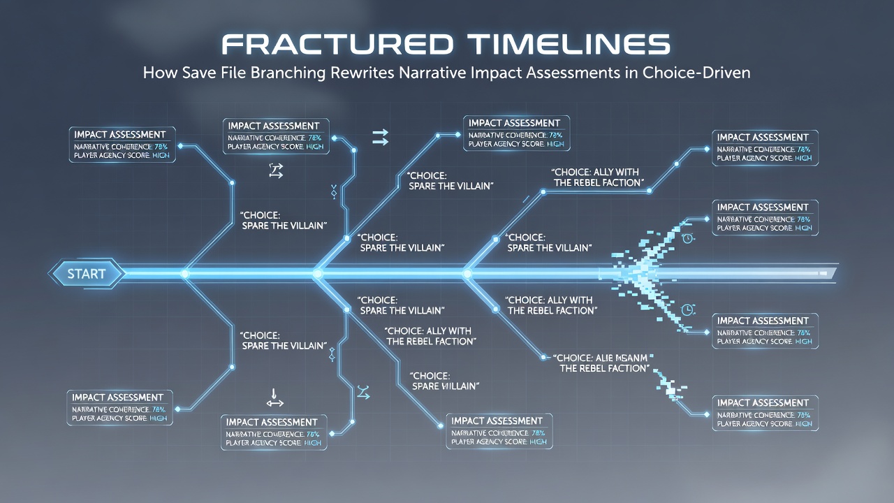 Detailed view of timeline visualization tools used by developers to analyze multiple save file branches