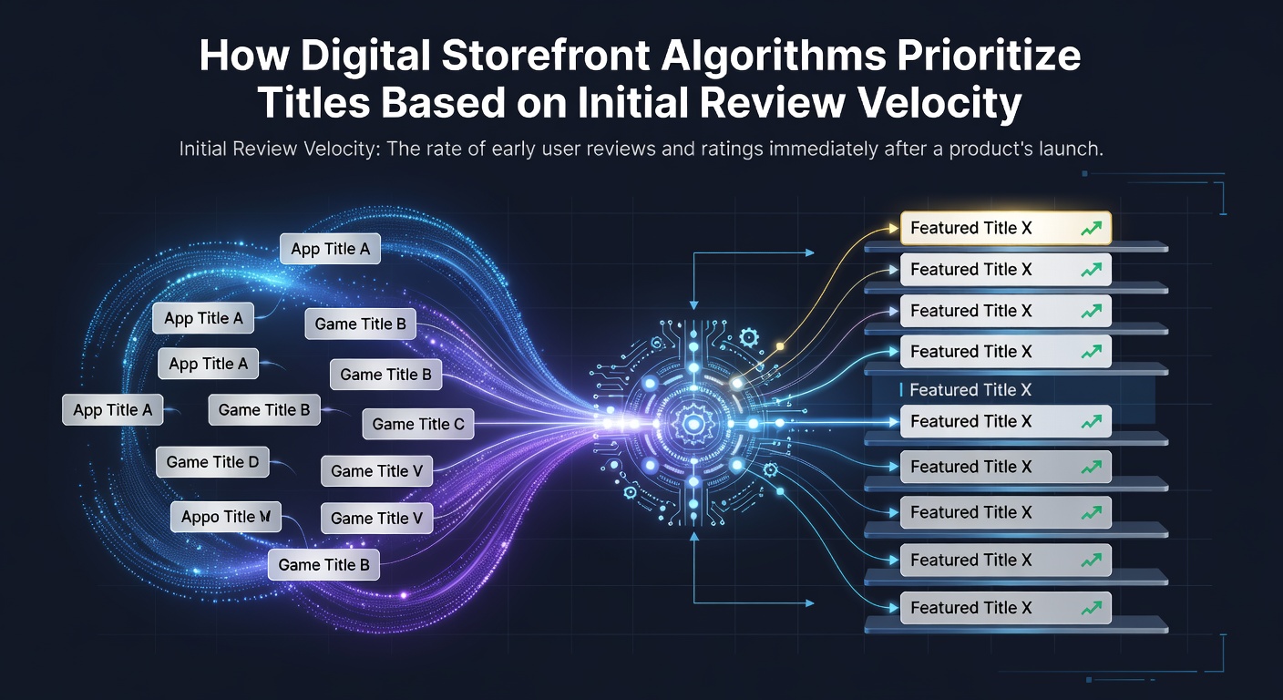 Digital storefront dashboard showing review metrics and algorithmic ranking indicators for game titles