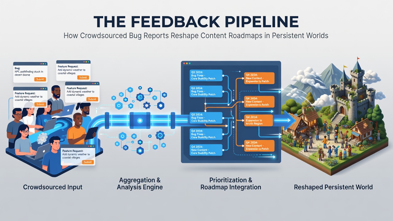 Development team reviewing aggregated bug report analytics to adjust live service content priorities
