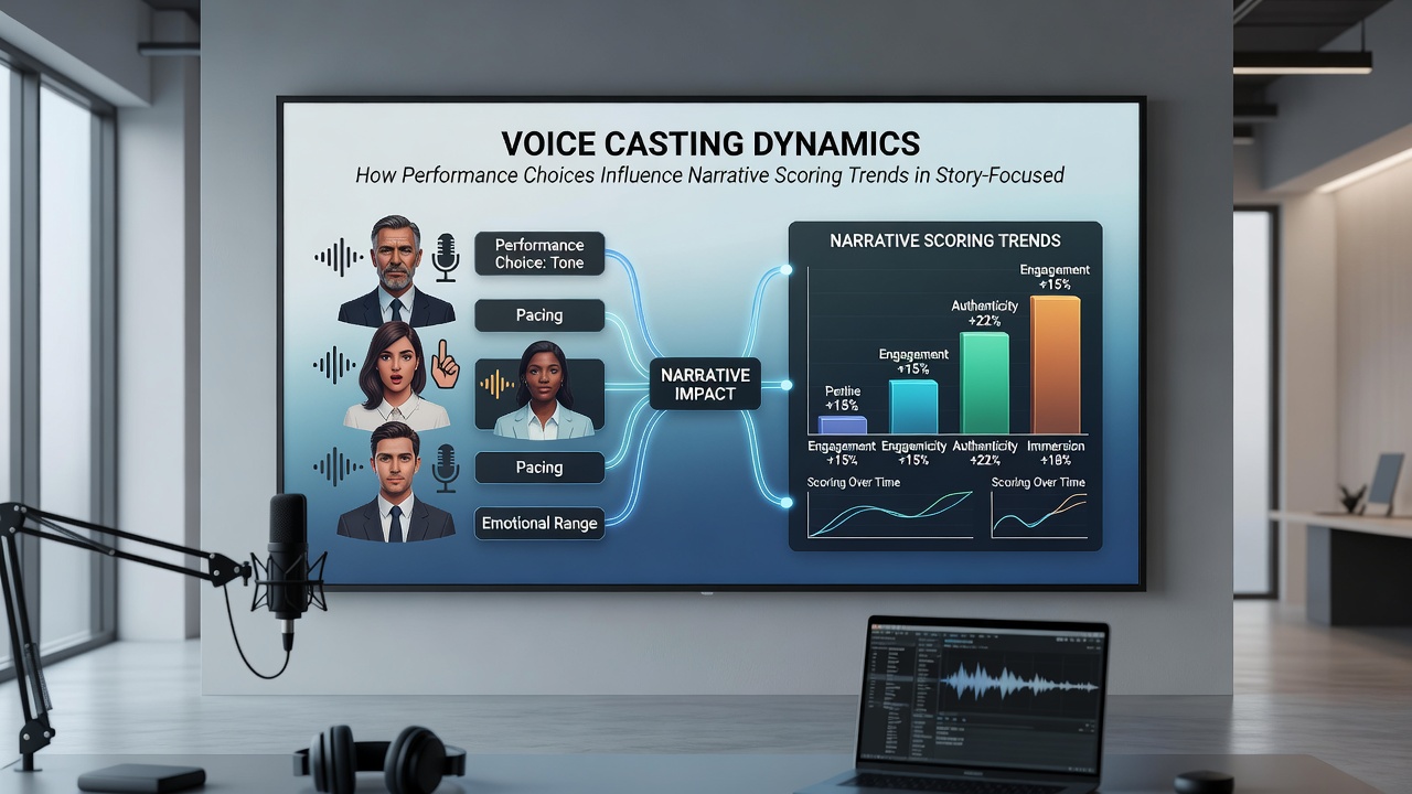 Close-up of a voice actor delivering an emotional line during a game recording session